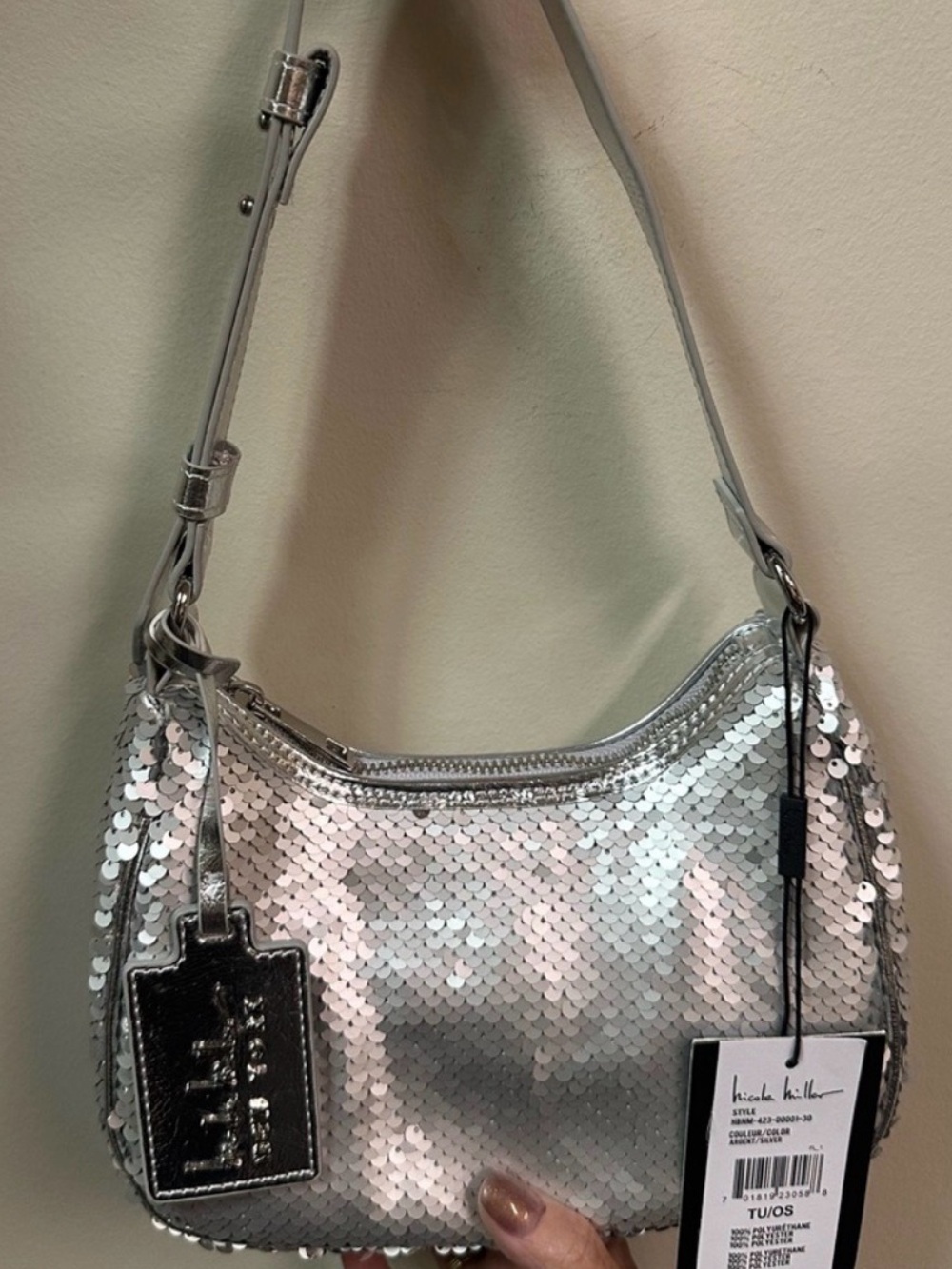 Nicole Miller Silver Sequin Mini Shoulder Bag